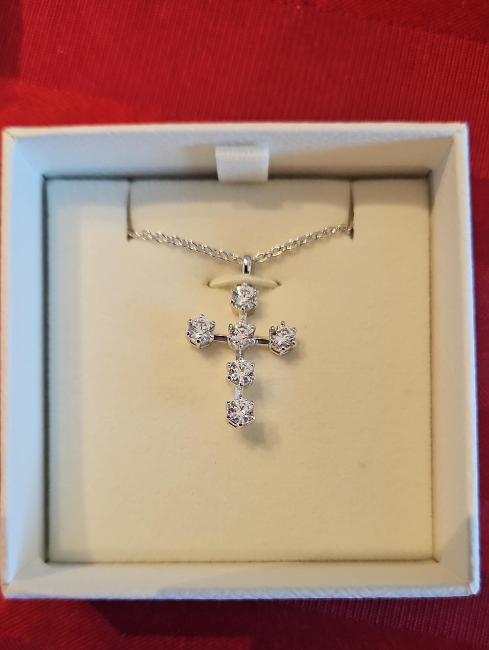 Swarovski Silver Cross Pendant Necklace with Clear Stones